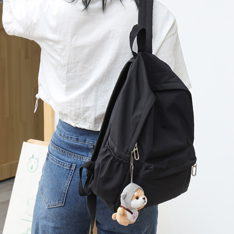 Canvas Backpack Casual - حقيبة ظهر نسائية بلون موحد، بسيطة